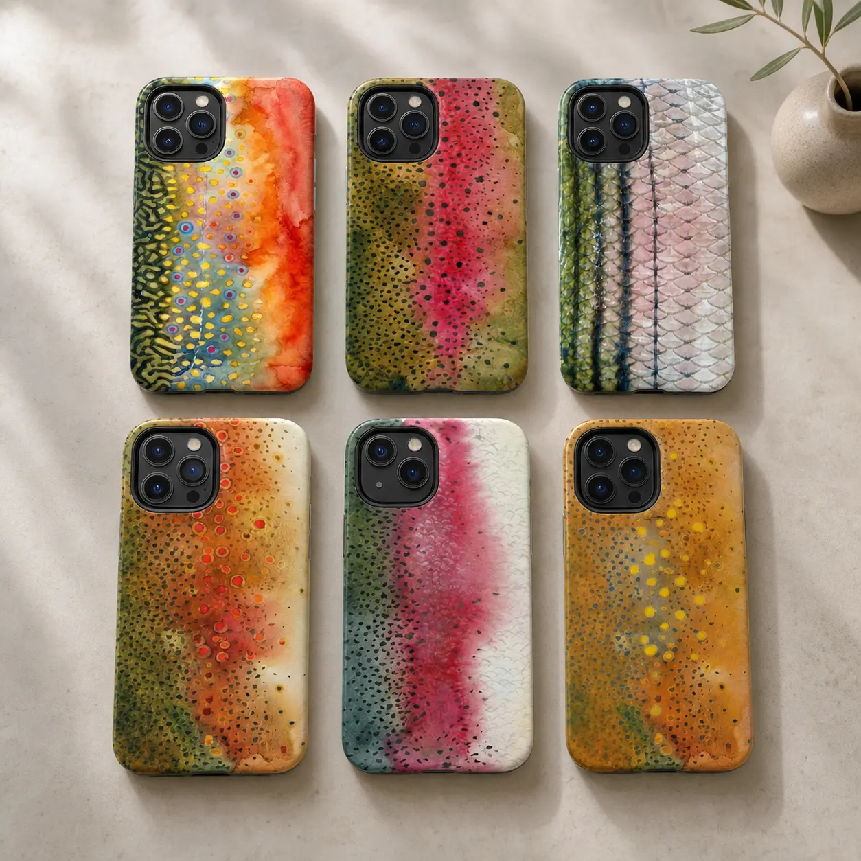 Fishing Hard Phone Case - Trout & Striped Bass Pattern with Pumpkin, Drink, Note11Pro Designs - Custom Fisherman Gift - For iPhone 17 Pro Max, Samsung & More Smartphone Handheld Devices - 2-Piece Protection Accessories
