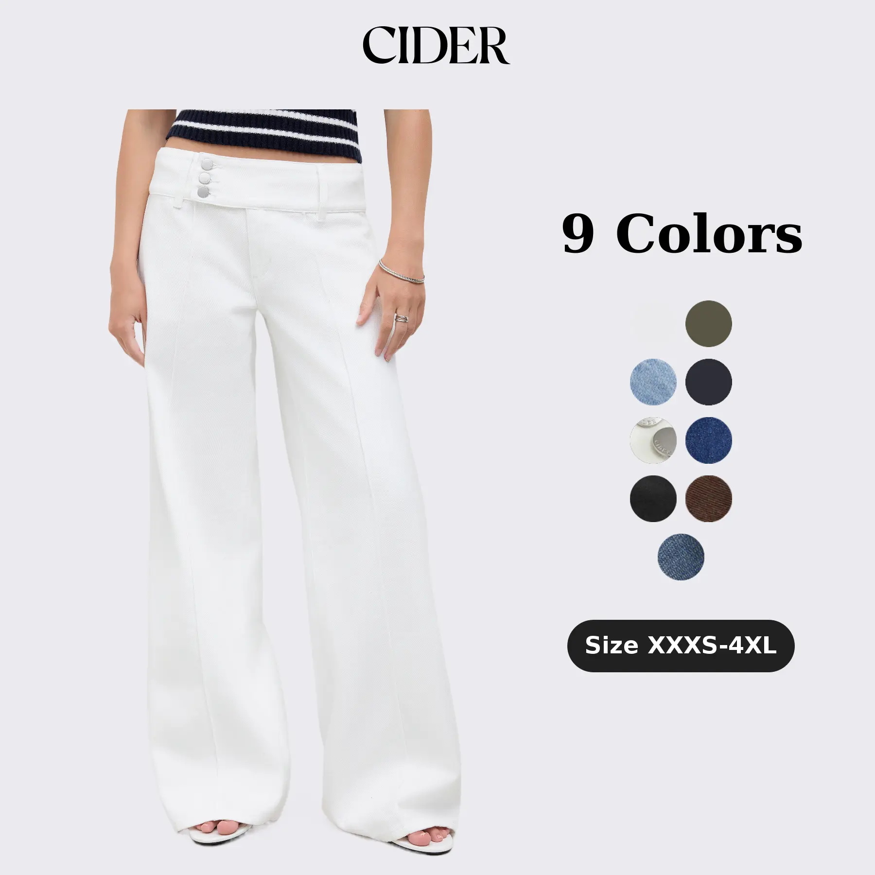 Cider Baggy Wide Leg Jeans Women's Retro Y2K Low Rise Denim Trousers Triple Button Waistband Solid Long Pants for Daily Casual Wear Petite & Plus Size Friendly Minimalist Basic Womenswear Bottom SohoChic