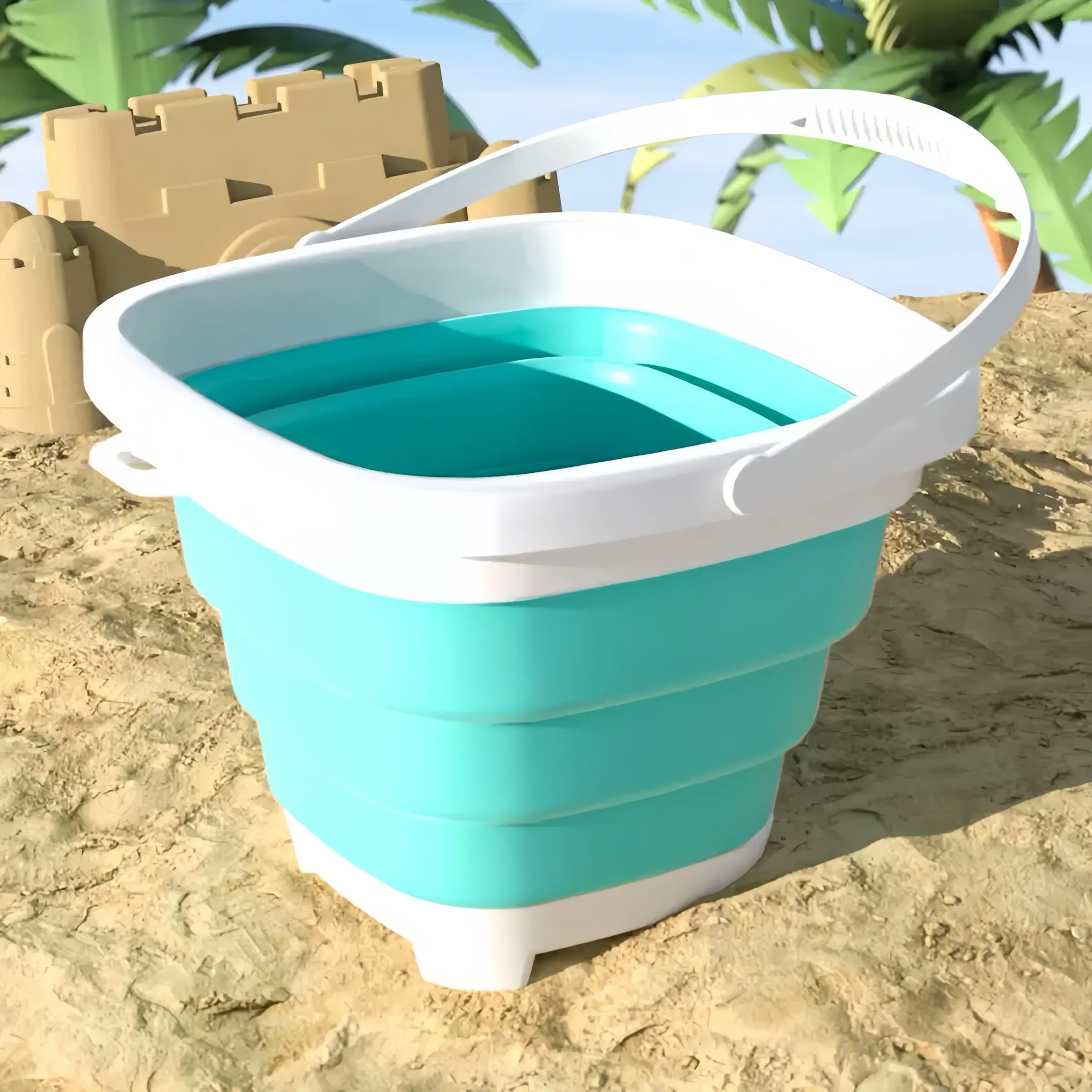 Foldable Large Capacity Thickened Portable Adjustable Handheld Collapsible Beach Bucket, Outdoor Sand Fishing Art Student Pen Cleaning Container