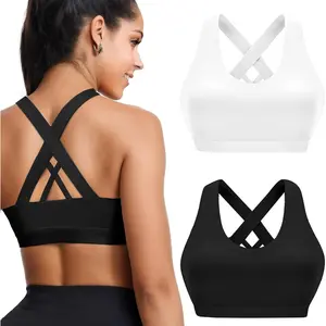 2 Packs Sports Bras for Women High Support, Push Up Sports Bra, Criss-Cross Back High Impact Yoga Bras for Large BustGift.