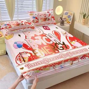 Novelty "Bad Btch Energy" Christmas Treats Statement Bedding - 1 Fitted Sheet + 2 Pillowcases, Breathable & Cozy Fabric, Deep Pocket Non-Slip Mattress Protector, Perfect for Teen Bedroom Makeover & Christmas Gift