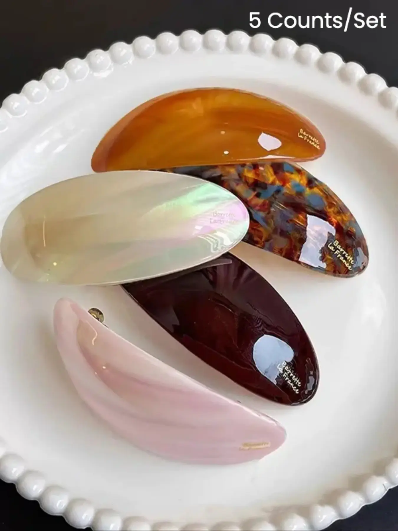 1/5 Counts/Set France Gold Letter Acetate Hair Barrettes Retro Tortoiseshell Marble Hair Clip Elegant Ponytail Spring Hair Clips Women Daily Hair Accessories