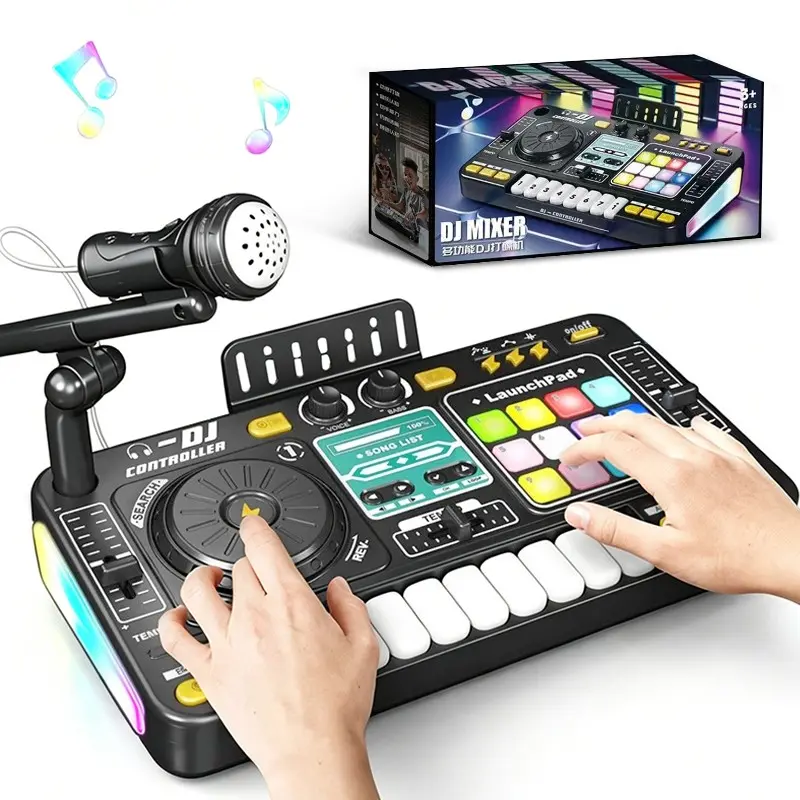 Kids DJ Music Mixer Table Board Set Toy with Microphone, Interactive Musical Toys for Boys & Girls, DJ Turntable, Piano Keys, Disco Mode, App-Controlled Educational Toy, Birthday & Christmas Gifts