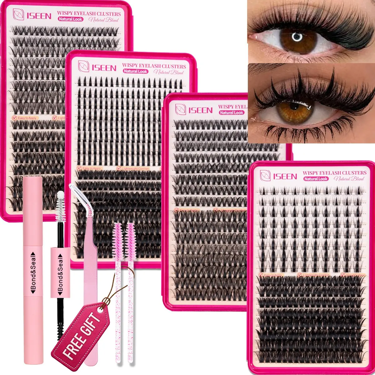 1184pcs Lash Clusters Kit,8-18 mm D Curl 30D/40D/50D/80D/100D/Manga/Spiky Natural Volume Individual Eyelashes Book Set with Bond & Seal, Brush and Tweezers, Perfect for DIY at Home for Women and Beginners, Eyelash Extension Kit