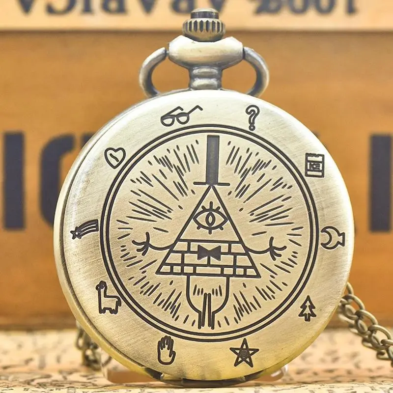 Retro Charm Neutral Fashion Triangle One Eyed Devil Quartz Steampunk Pocket Watch Men's and Women's Necklace Pendant Gift