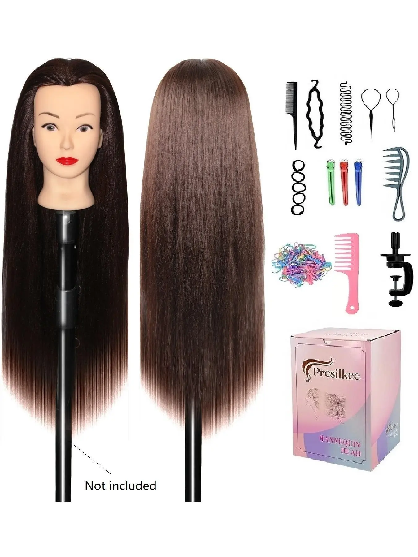 28 inch Mannequin Head Model Head - 100% Synthetic Hair Styling Head for Braiding, Hairdressing, and DIY with Table Clamp and DIY Set