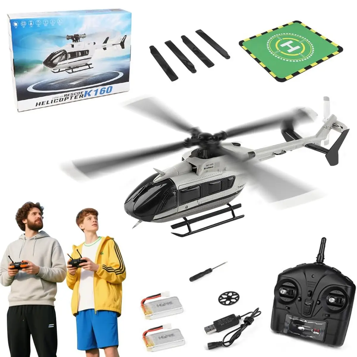 WLtoys K160 4CH RC Helicopter, 6-Axis Gyro Aileronless Helicopter with Altitude Hold, One Key Take Off and Landing, 2.4GHz Remote Control Aircraft for Adults Beginners