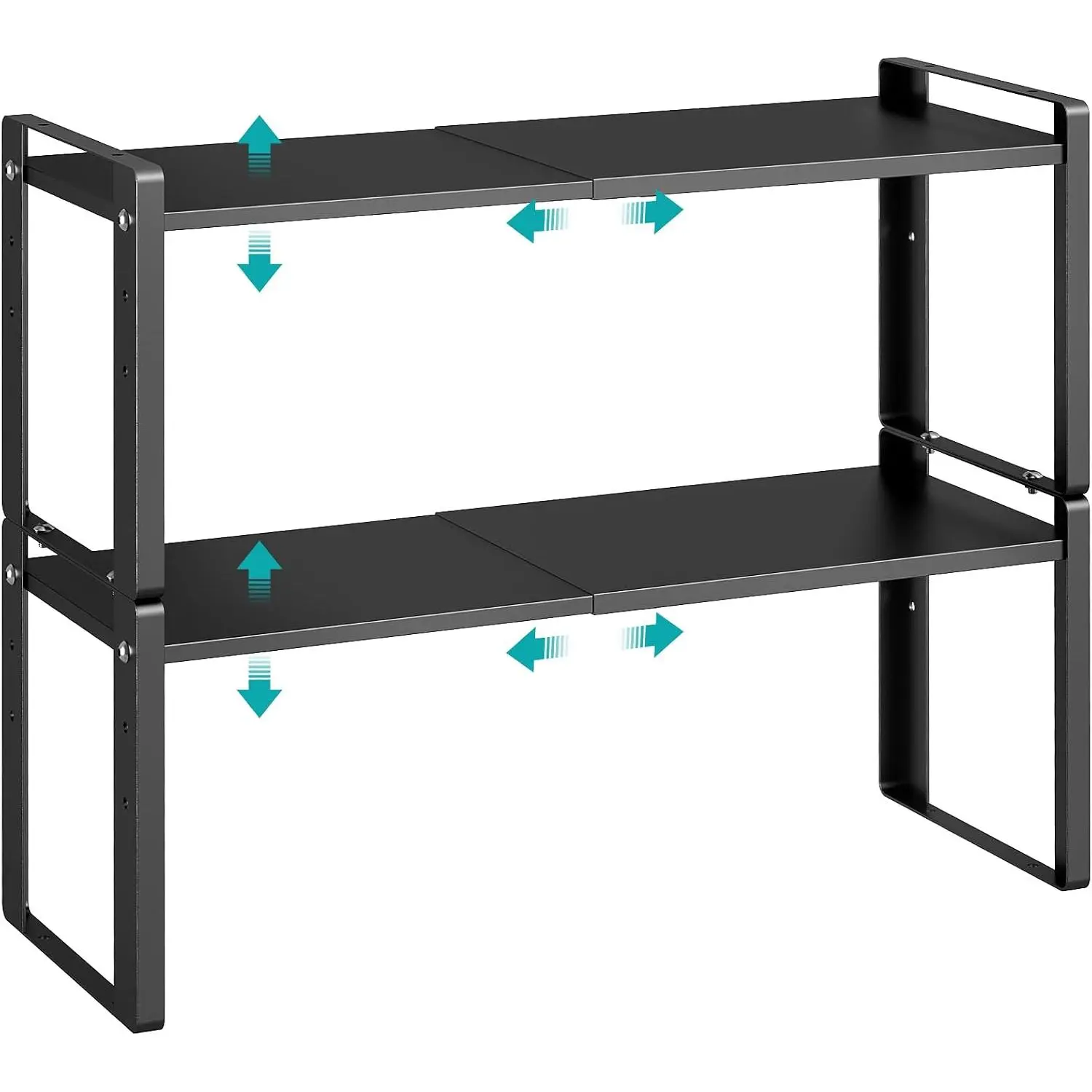 2 Pack Expandable Cabinet Organizer Shelves, 88lbs High Weight Capacity, Stackable Heavy-Duty Metal Storage Rack, Adjustable Cabinet Shelf for Kitchen, Pantry, Cupboard, Under Sink, Black