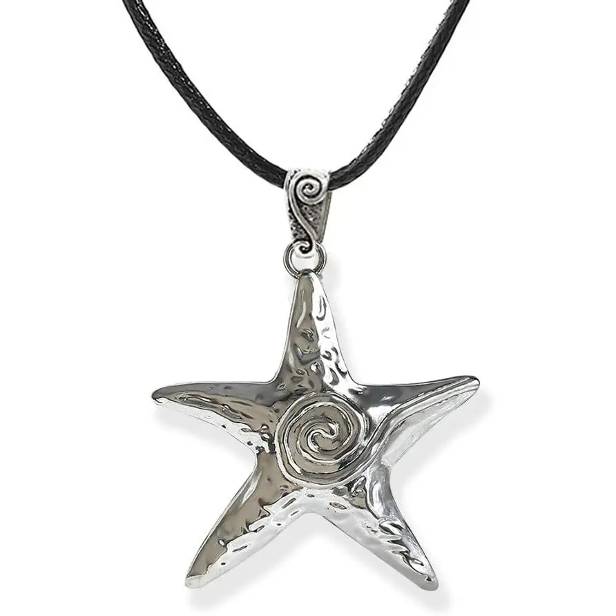 Big  Spiral Necklace Gothic Chunky Pentagram Vortex Pendent Choker Beach  Accessories for Women