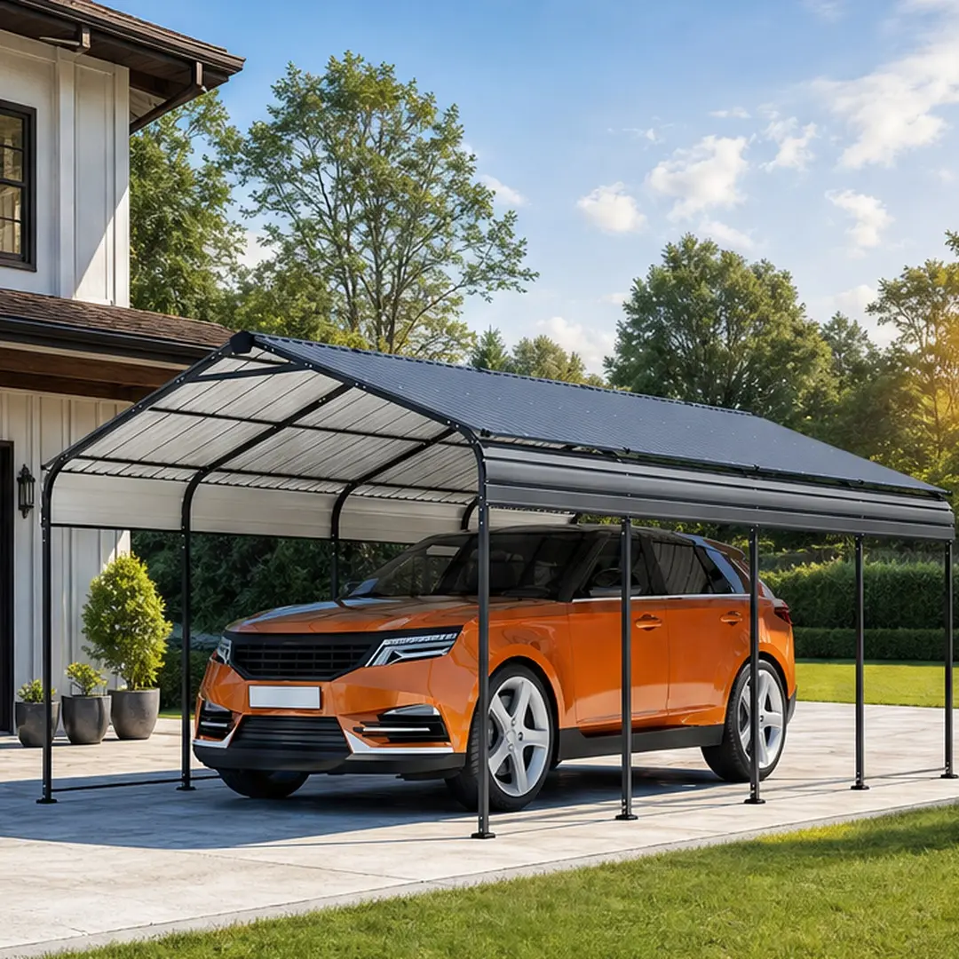 ARCH Heavy Duty Metal Carport - 12x20 FT All Weather Shelters & Gazebos with Metal Roofing, UV Shield, Galvanized Steel Canopy, 340.00 lb Anthracite Water-Resistant Shelter, 240.00" W x 144.00" D x 105.84" H for Car/Boat Storage