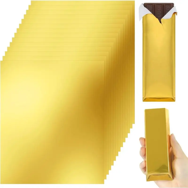 120PCS Gold Chocolate Bar Wrappers 6 x 7.5 Inch Foil Paper with Thick Backing for Homemade Candy Bars Treats Party Favors Wedding Birthday Christmas Gift Packaging