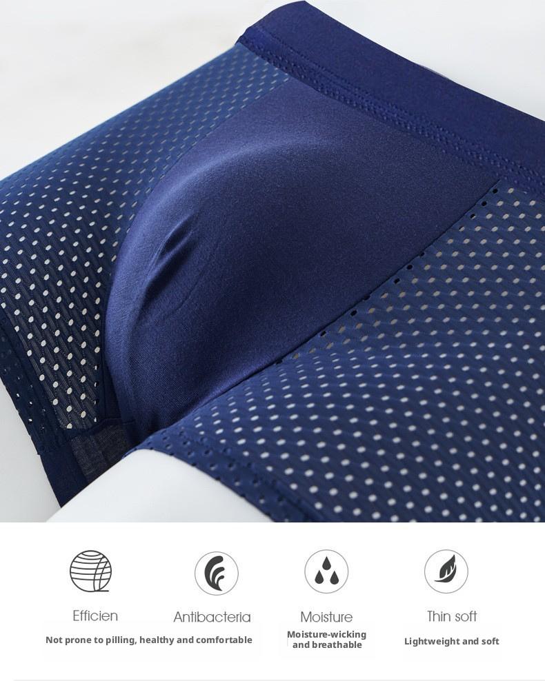 Men's Ice Silk Breathable Mesh Boxer Briefs Ice Silk Bamboo Fiber Moisture Wicking Quick Dry Soft Comfortable Cool Anti Odor Underwear For Summer Daily Wear Workout Gym Sports Casual Hot Weather 4 Pack Multicolor