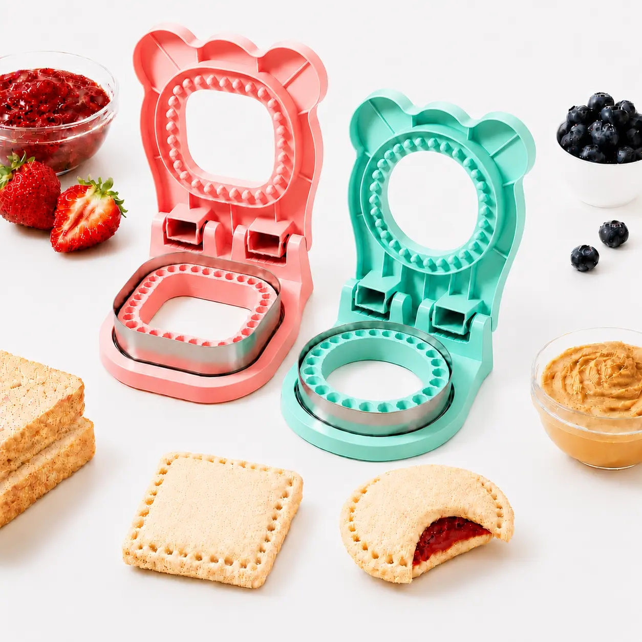 Uncrustable Sandwich Cutter, 2 Pack Sandwich Cutter and Sealer Set with Square & Round Shapes, Crustless Sandwich Makers for Kids Lunch Box, Easy DIY Meal Prep, BPA Free Sandwich Sealer Tool