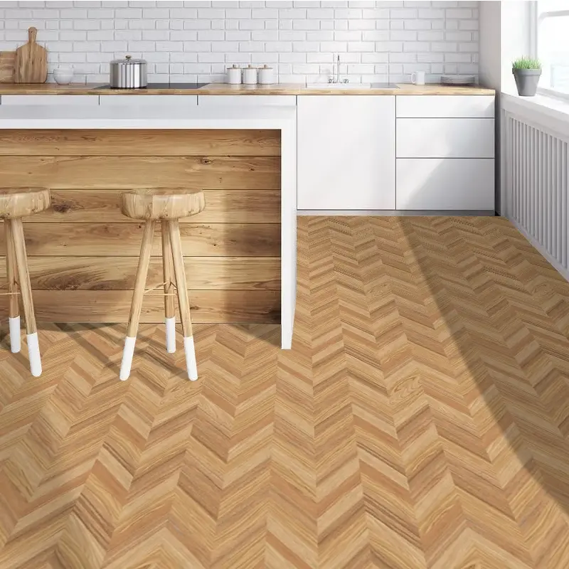 Wood Grain Herringbone Peel and Stick Floor Stickers, 10 Pcs Set, 7.87x7.87 Inch, Waterproof, Scratch-Resistant, Removable Without Residue