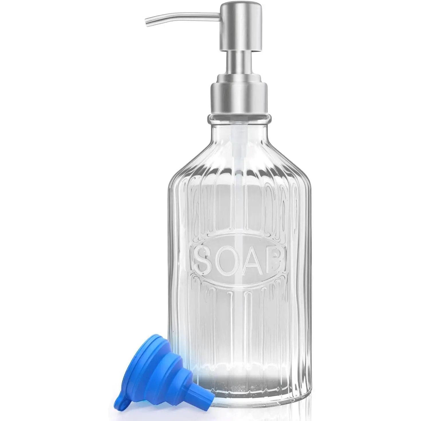 Clear Glass Soap Dispenser with Rust-Resistant Stainless Steel Pump, Refillable Liquid Hand and Dish Dispenser for Kitchen Counter or Bathroom Sink, 17 Oz