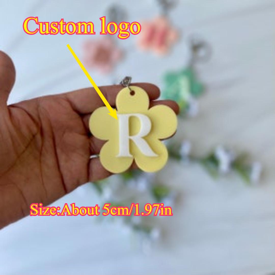 Personalized Name Flower Keychain, Initial Acrylic Keychain, Customized Acrylic Bag Tag, Backpack Name Tag, Letter Combination Retro Daisy Label