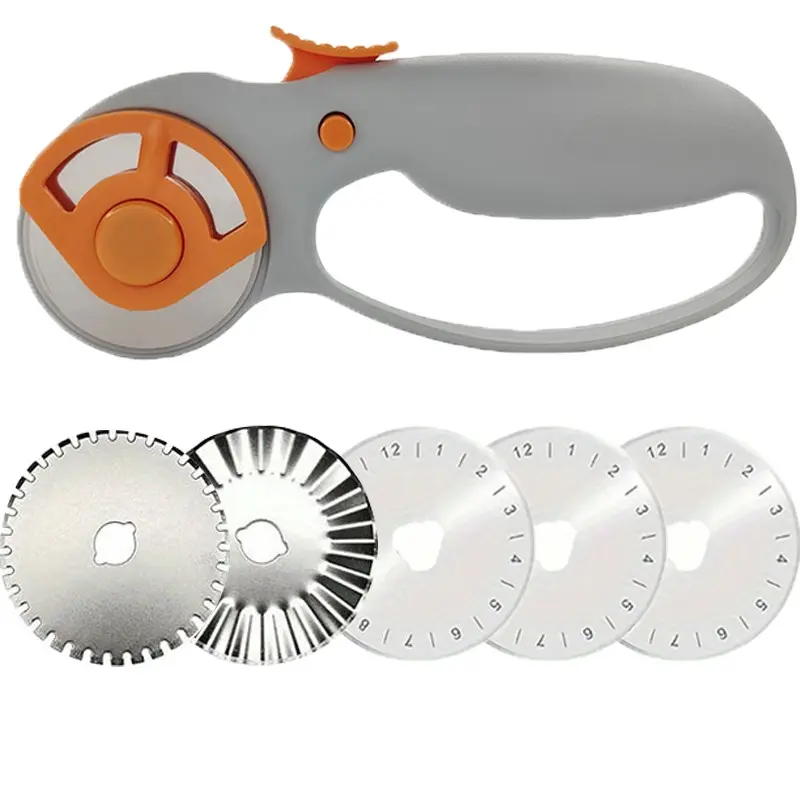 6-Piece Sewing Tool Set with 45mm Rotary Cutter, 5 Replacement Blades, Ergonomic Handle, Ideal for DIY Crafts, Sewing, Quilting