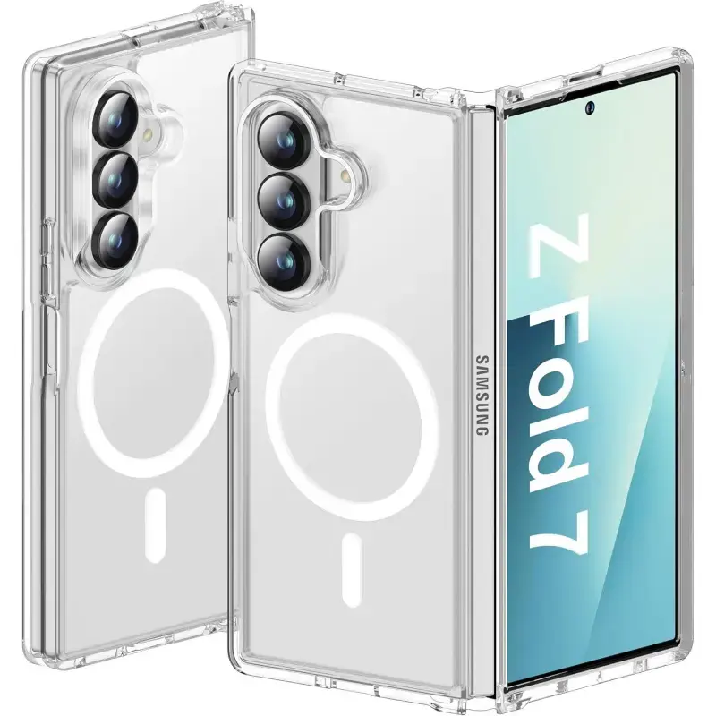 Magnetic Phone Cases for Samsung Galaxy Z Fold 7 Case Z Fold 6 5 4 3 ZFLIP7 6 5 4 3 Case Transparent Back Non-Slip Hard PC Shockproof Bumper Protective Phone Case Cover for Samsung Z Fold 7 - Clear