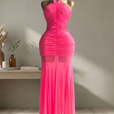 hot pink bodycon maxi dress YGroup_8010029