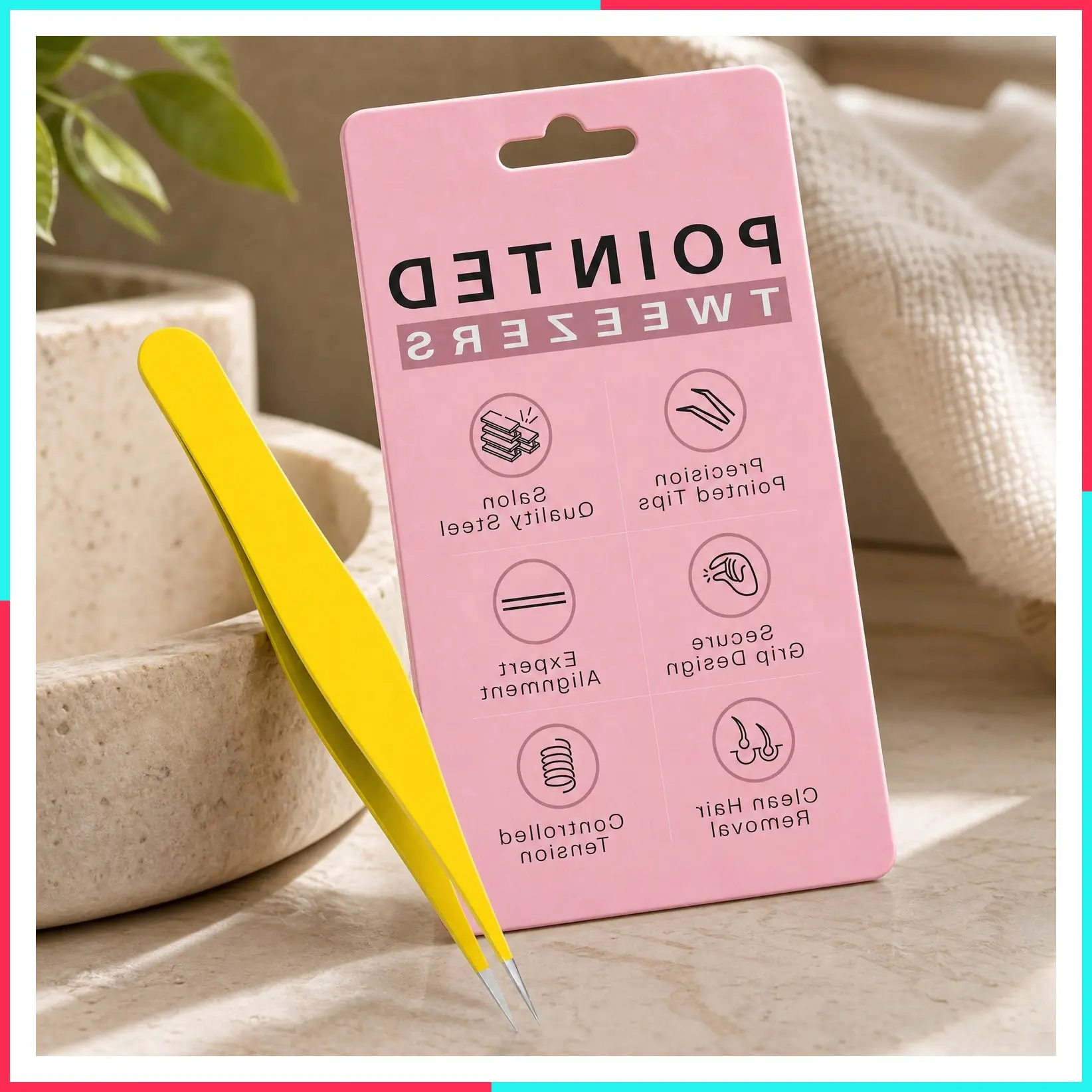 Precision Pointed Tweezers - Sharp Needle Nose Tip for Eyebrows, Ingrown Hair, Blackheads & Splinters (Yellow)
