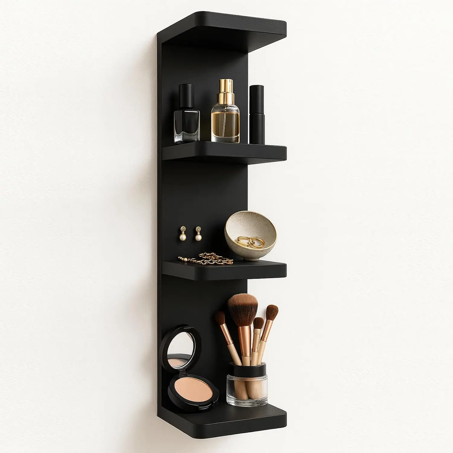 Versatile 4 Tier Wall Shelf Unit,Black Lack Wall Shelf,Display Floating Shelf with Round