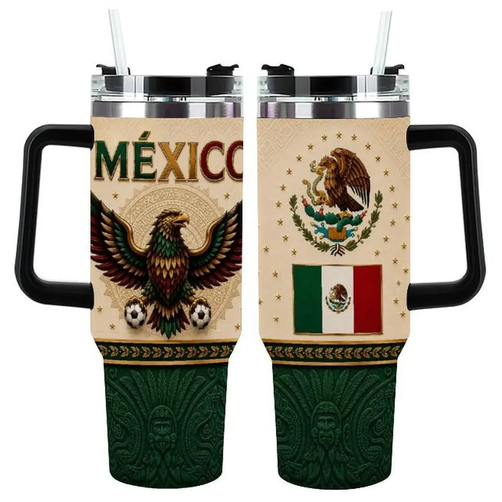 Mexican Pride Soccer Tumbler – Patriotic México Eagle 40oz Cup for Soccer Fans, Bold Aztec Heritage Gift for Dad, Husband or Proud Mexican-American