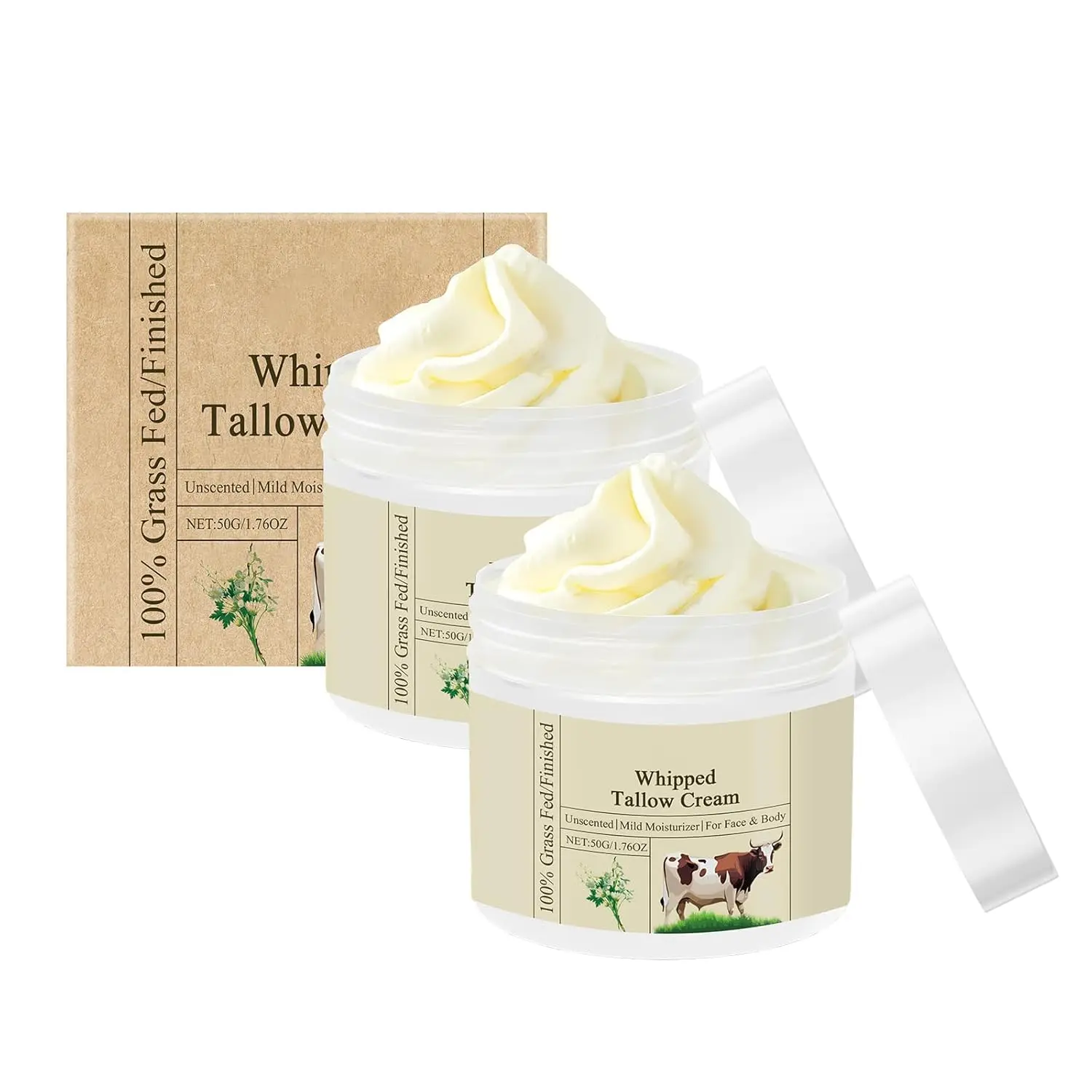100% Organic Grass-Fed Tallow Body Care Cream - Fragrance-Free, Smooth Hydrating Daily Moisturizer for Sensitive Skin, Multipurpose Lotion, Nourishing