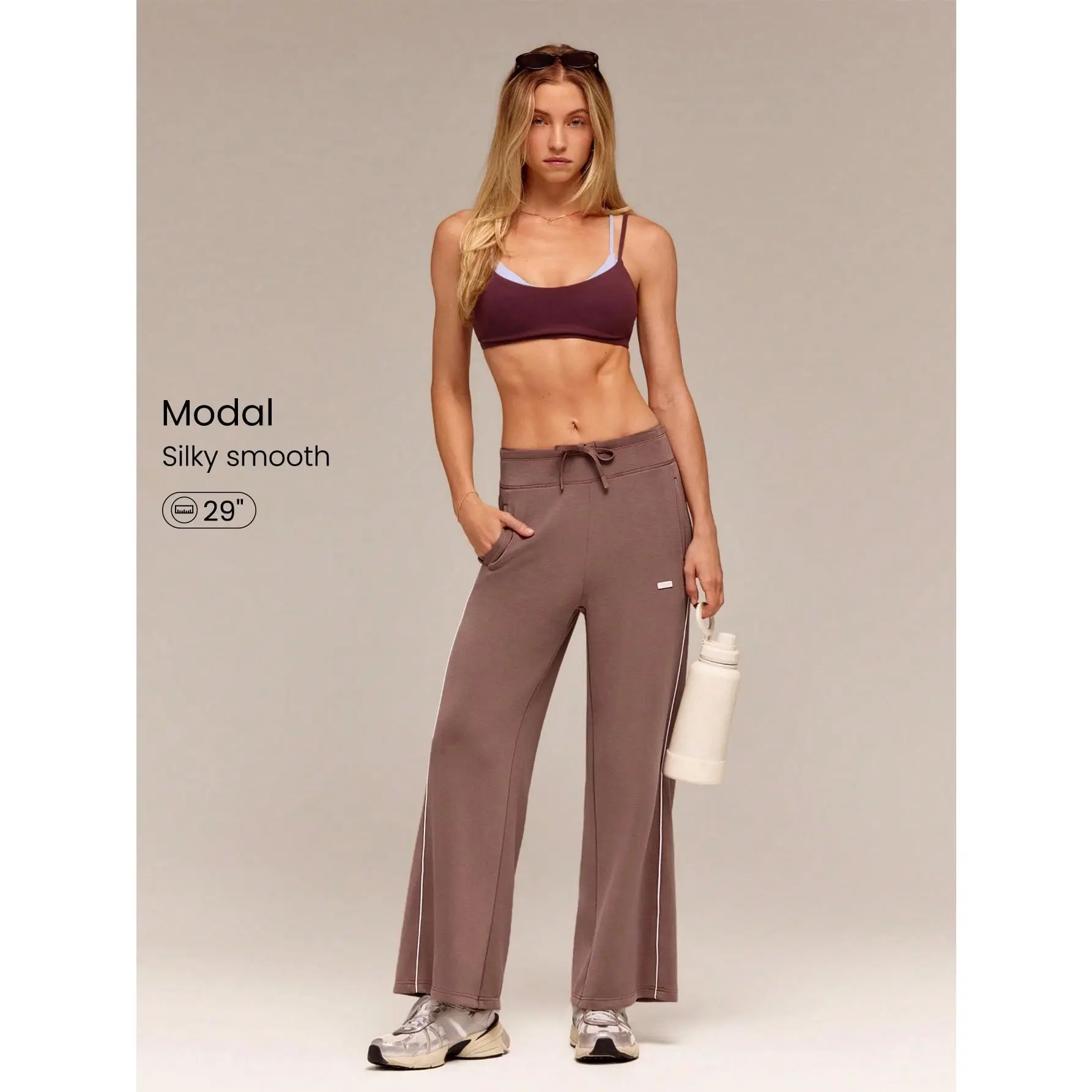 GLOWMODE 29" SoftCalm Modal Glow Easy Relaxed Fit Contrast Stripe Petite Sweatpants With Adjustable Drawstring Side Pockets Daily Casual Summer Wear