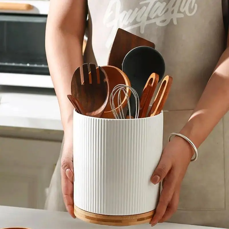 360° Rotating Base Kitchen Utensils Holder Organizing Tableware Utensils Holder for Kitchen Counter