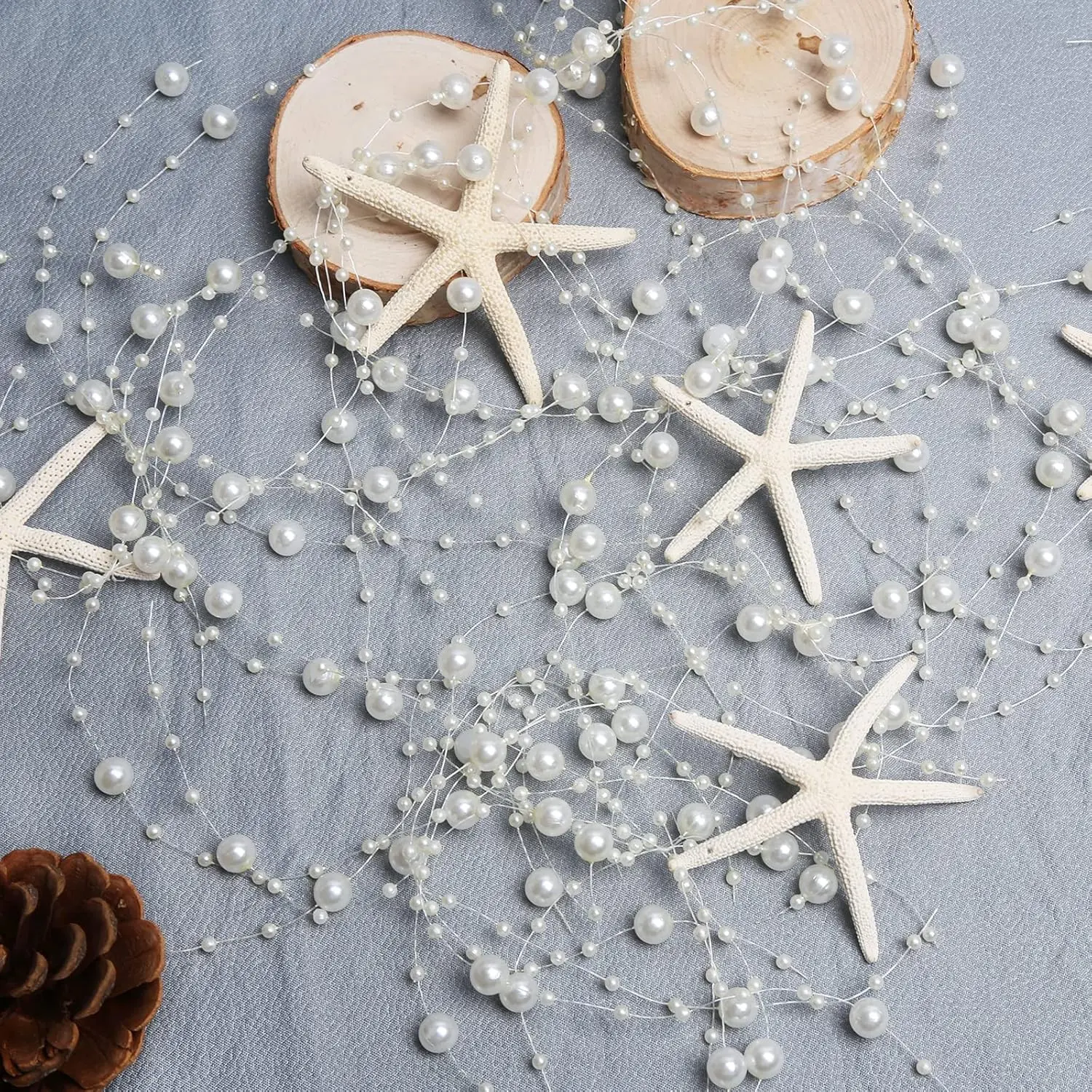 Beach Beaded Starfish Garland Christmas Decorations 2M/80Inch White Beaded Garland with 6PCS Natural Starfish for Christmas Tree Ornaments Beach Mermaid Party Home Decorationfidget toys