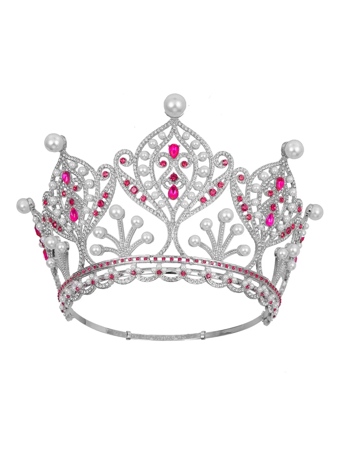 European and American Bride Pearl Crown Hair Accessories Baroque Queen Runway Crown Extra Large Full Crown Tiara