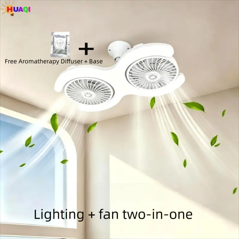 New C-Type Ceiling Fan Light, E27 Screw Base Adjustable LED Three Colors, Brightness Dimmable, High Wind Quiet Dual Airflow, Remote Control for Home Office