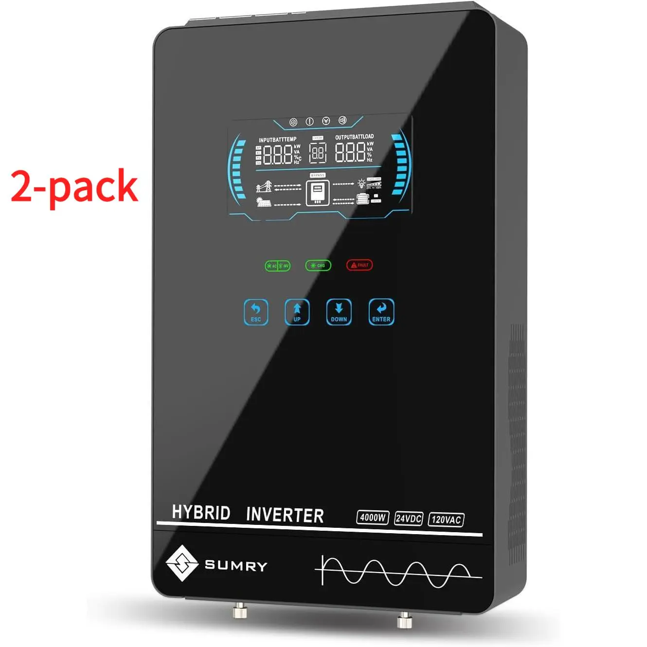 SUMRY 4000W Output Hybrid Off Grid Solar Inverter - 24V DC Input to 120V AC Pure Sine Wave, 140A 5600W MPPT Solar Charger, LCD Display, Batteryless Operation, AGM/Lithium Battery Support, Glass Cover Modern Home Backup Power Supply for Cuba Installation