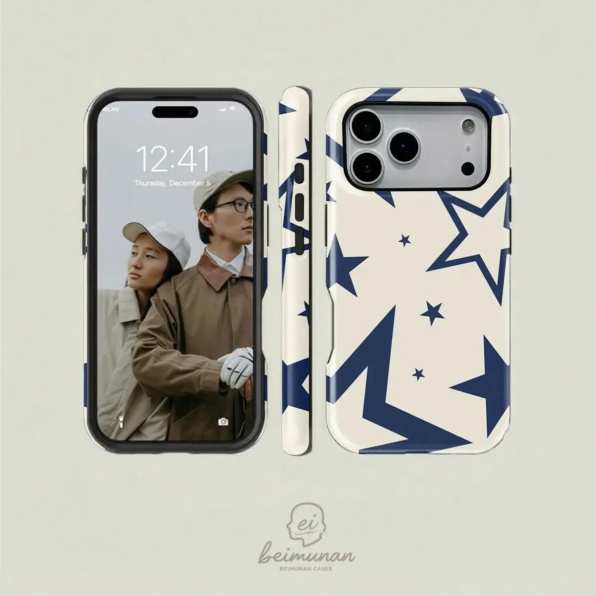 Navy Blue Star Pattern Stylish Phone Case —Compatible with Apple 17P/16/15/14/13/12/11/X/8/7, Samsung. Drop-resistant phone case — lightweight, stylish, and durable. Happy 2026!