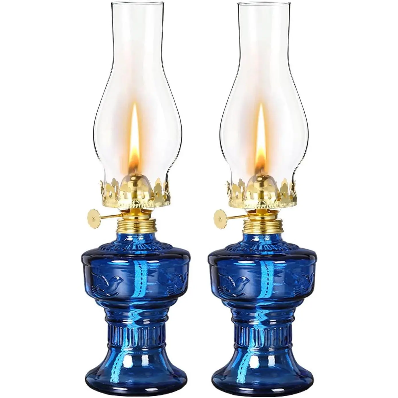 2 Pieces Rustic Vintage Color Glass 12.8'' Chamber Oil Lamp Lantern Classic Old Hurricane Kerosene Lamp for Indoor Home Decor Emergency Lighting