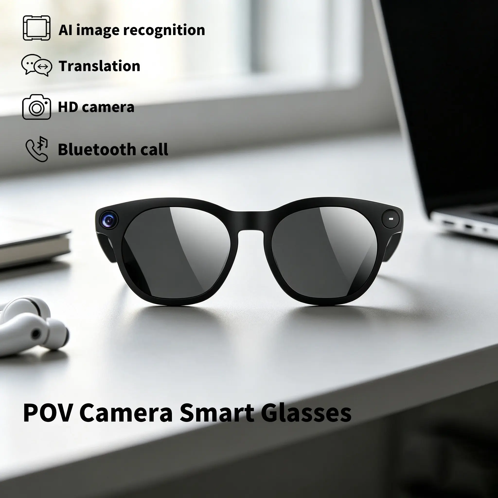 Cy03 Smart Glasses with HD Camera, Dual Microphones, Noise Cancellation, Ai Object Recognition, Bluetooth-compatible, USB PD Charging