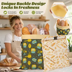 Reusable Beeswax Bread Bags, Large 17x13 Inch Washable Food Storage Bag with Buckle Closure, Breathable Beeswax-Coated Wrap,Food Storage Bags, Snack Bags, for Sourdough Loaves, Homemade Bread, Snacks, Freezer, Fridge, Travel, Home Baking and Daily