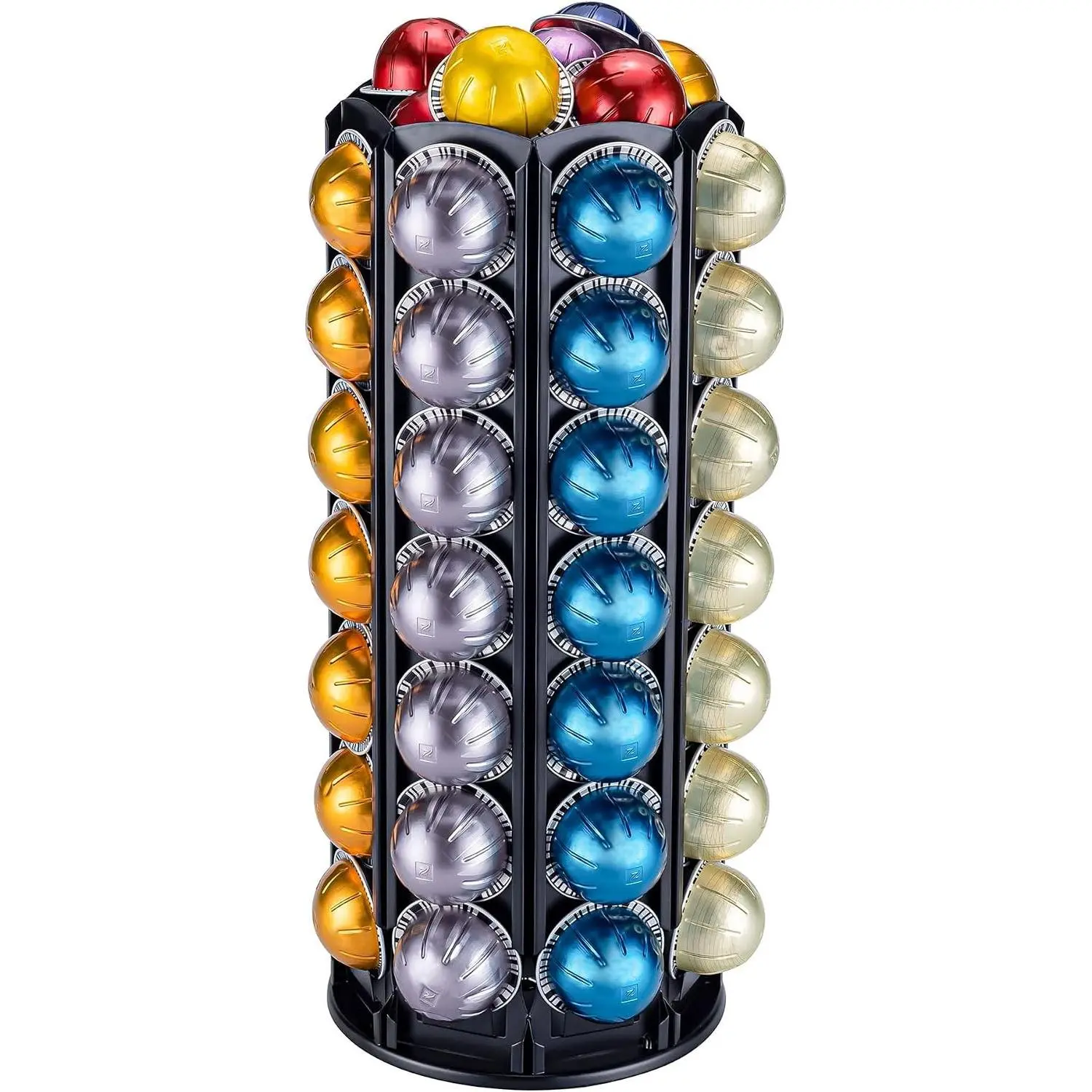 Vertuo Pod Carousel Holder 80+ Pods Capacity Black Metal | Heavy Duty Fits All Size Vertuo Pods Large Capacity with Extra Top Space Rotating Smoothly Required Save Counter Space