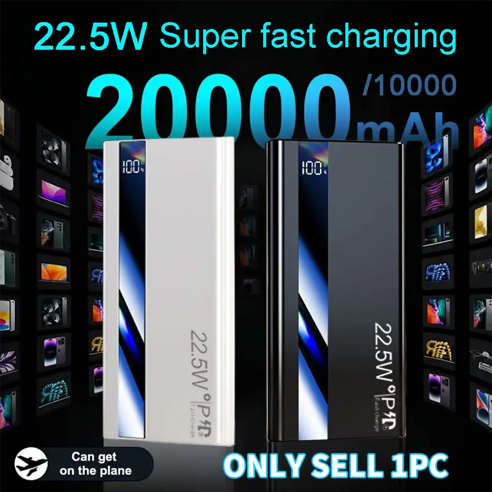 Portable Mobile Power Bank Fast Charging Powerbank 10000mah/20000mah Dual USB Output 22.5w Type-C Fast Charging, Precision Remaining Battery Display, Compatible with iPhone Samsung Xiaomi Huawei