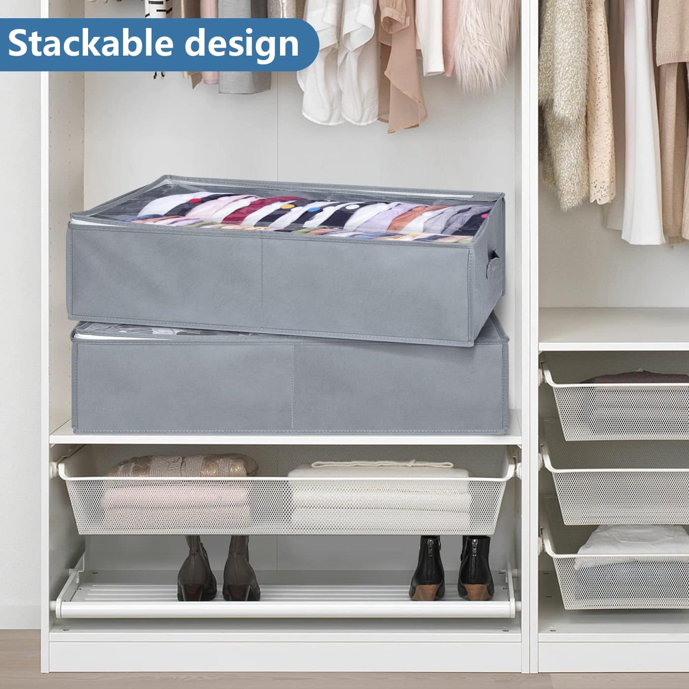 Large Hat Storage Box for Baseball Caps, Holds Up to 50 Caps Wide Hat Organizer for Closet with Cardboard, Under Bed Snapback Holder, Grey