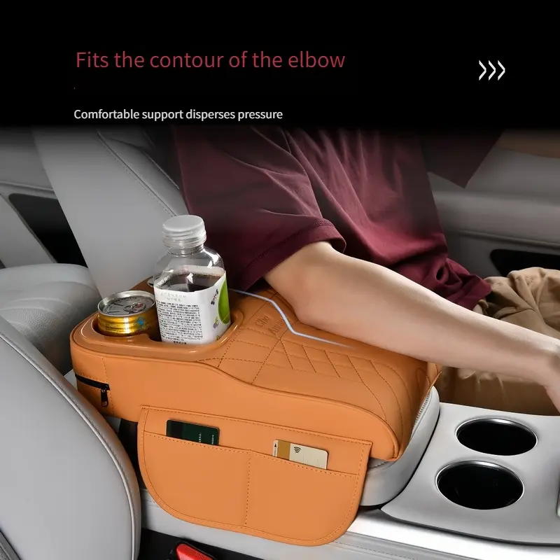 Car Armrest Box Pad Heightening Pad Car Water Cup Holder Tissue Box with 2 Multi-Functional Storage Bags 7 Colors Optional