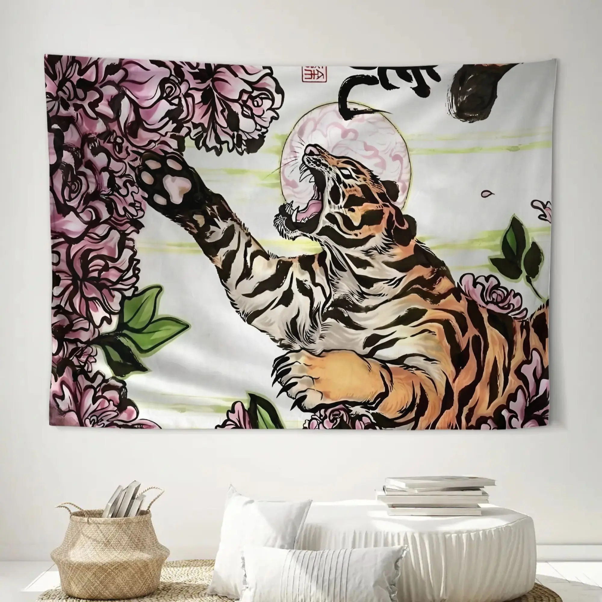 Tiger Abstract Wall Tapestry for Hallways or Staircase Walls, Adds Depth and Character to Transitional Spaces, 60x40 Inch Decor