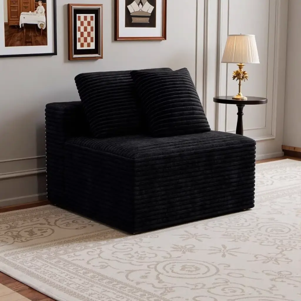 ARCH Modular Sectional Sofa 1-Seat Chaise Lounge Couch No Assembly Required Plush Corduroy Fabric Foam Filled Black Compact Sofa for Living Room Apartment Bedroom Single Box Easy Setup, Black Color Options, Foam Material, 1 Seat Seat Count,sohochic