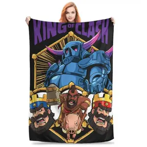 King of Clash Clash Royale Game Super Soft Flannel Throw Blanket, Kids Trendy Plush Lightweight Bedspread Sofa Bed Cover, Street Cartoon Game Home Decor Perfect Christmas Birthday Father’s Day Game Night Gift for Boys Teens Gamers