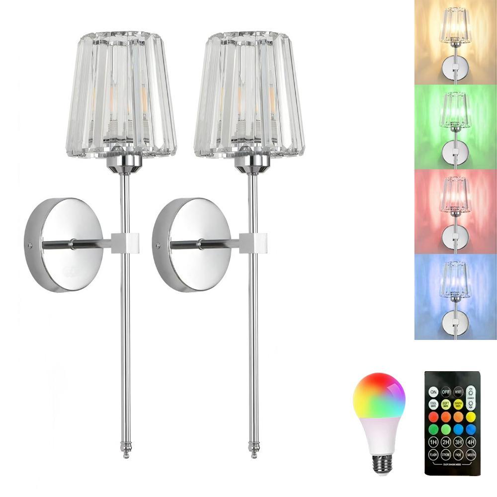 Crystal Wall Lamp, 2P Wireless USB Charging Wall Lamp, Touch and Remote Control, RGB Dimmable Adjustable Lights For Various Scenarios, For Bedroom, Living Room, Restaurant, Study, Hotel, Indoor Decorative Atmospheric Lighting Fixture