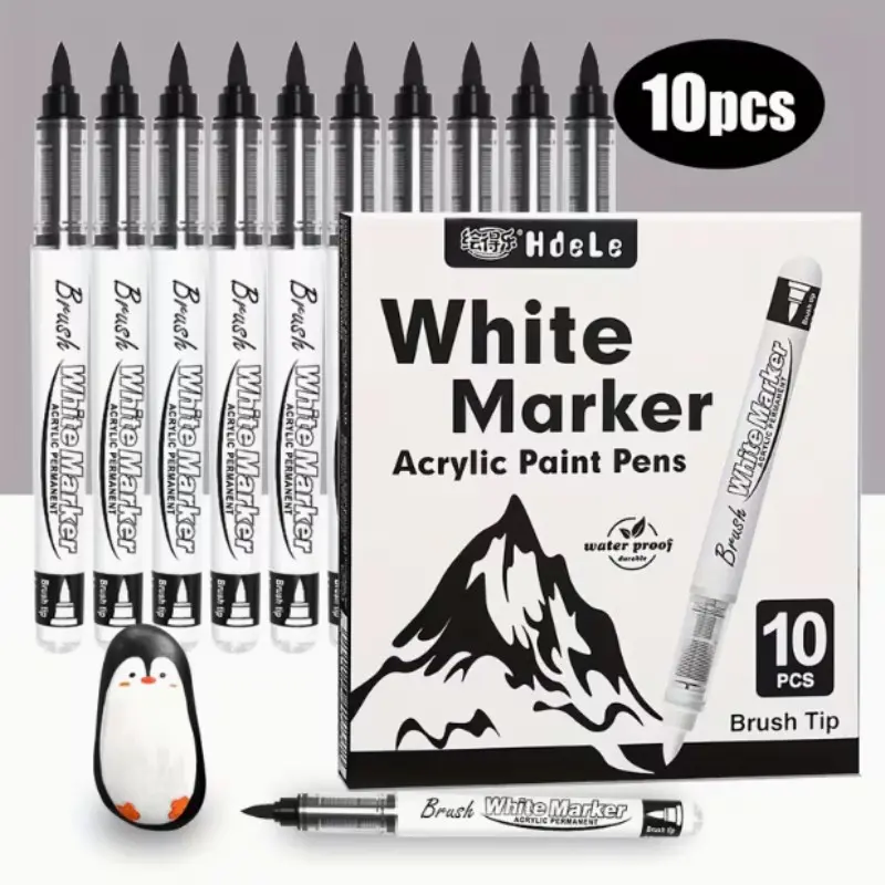 Guangna 10-Piece Acrylic Marker Set, Soft Brush Tips, Auto Ink Control, Multi-Surface Art Supplies, Coloring Markers, DIY Crafts, Holiday Gifts