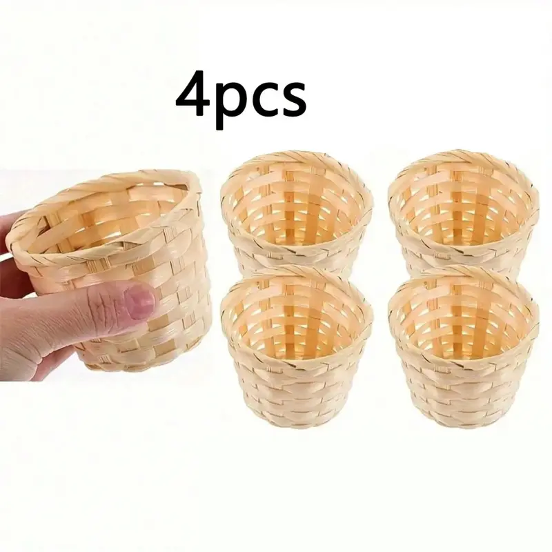 4pcs Mini Bamboo Storage Baskets, Round Organizers, Versatile for Home, Party, Wedding & Christmas