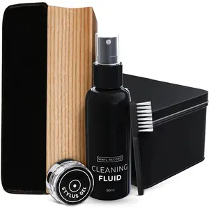 4-in-1 Premium Vinyl Record Cleaning Kit -  Velvet Brush, Vinyl Cleaner Liquid, Duster & Turntable Stylus Gel