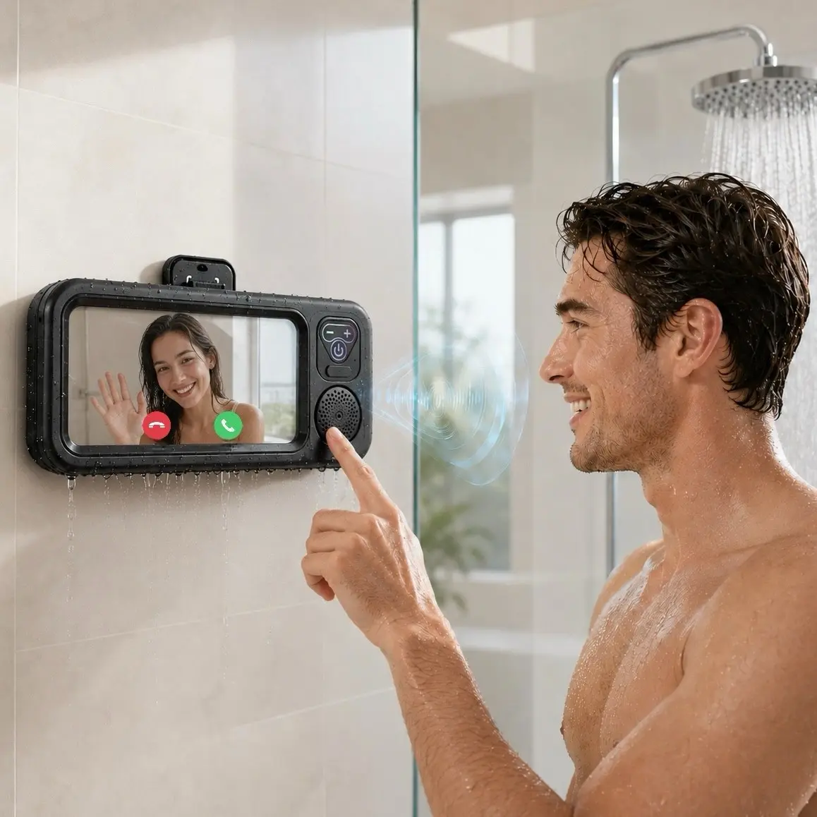 Waterproof box Multifunctional wireless speaker, 360° rotating touch screen, Bluetooth speaker, Drop proof speaker, watch movies, listen to music, phone holder, Slide open the lid, swimming pool, kitchen, bathroom, Portable waterproof speaker