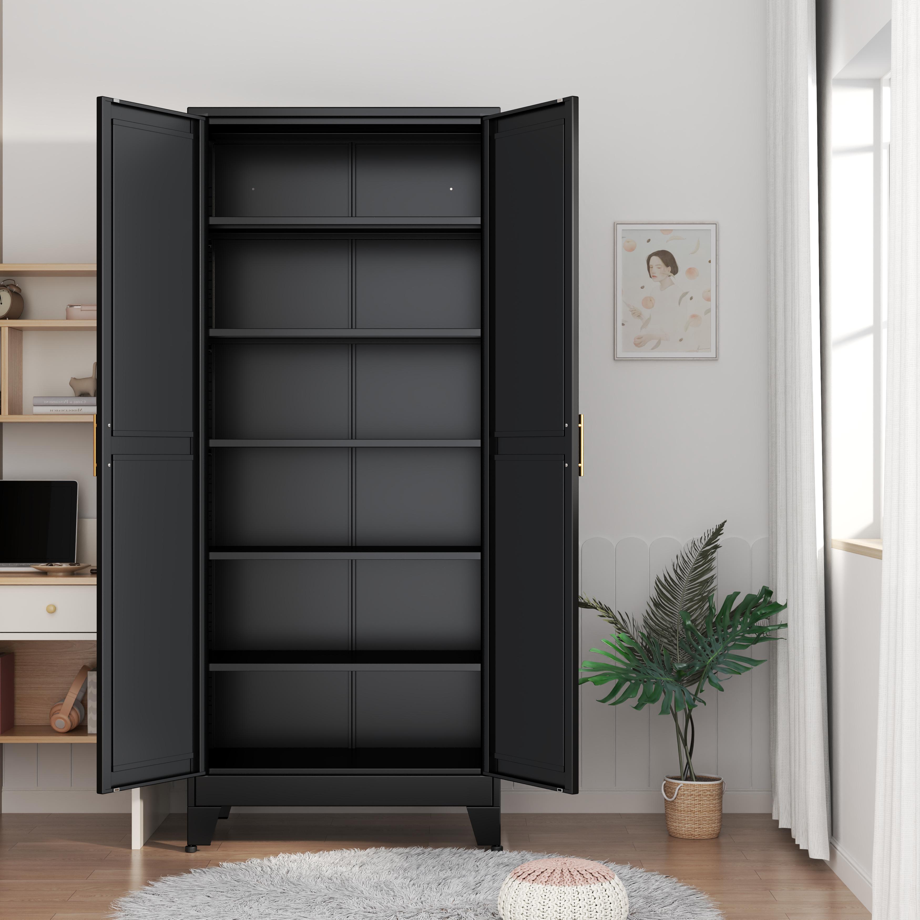 75.2" Tall Pantry Cabinet, Kitchen Pantry Storage Cabinets with 2 Door and 5 Adjustable Shelves, White Metal Pantry Storage Cabinet, Cupboard for Kitchen, Dining Room, Living Room and Bathroom Organizer